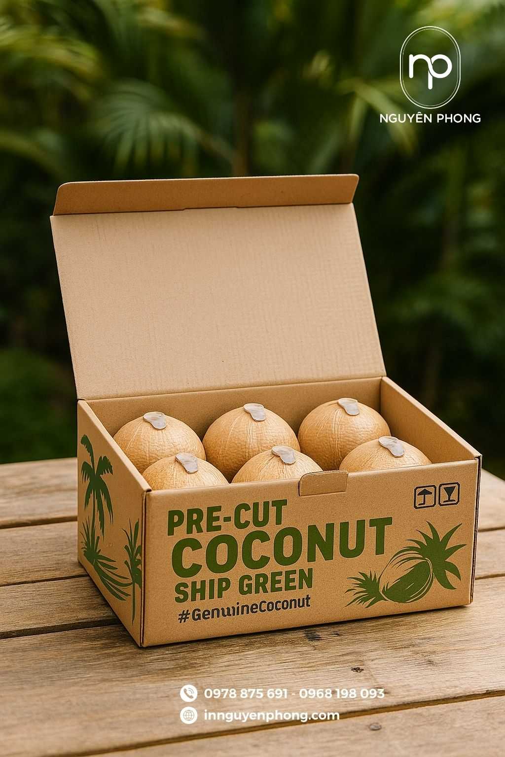 Mẫu thùng carton đựng dừa dạng nắp gài